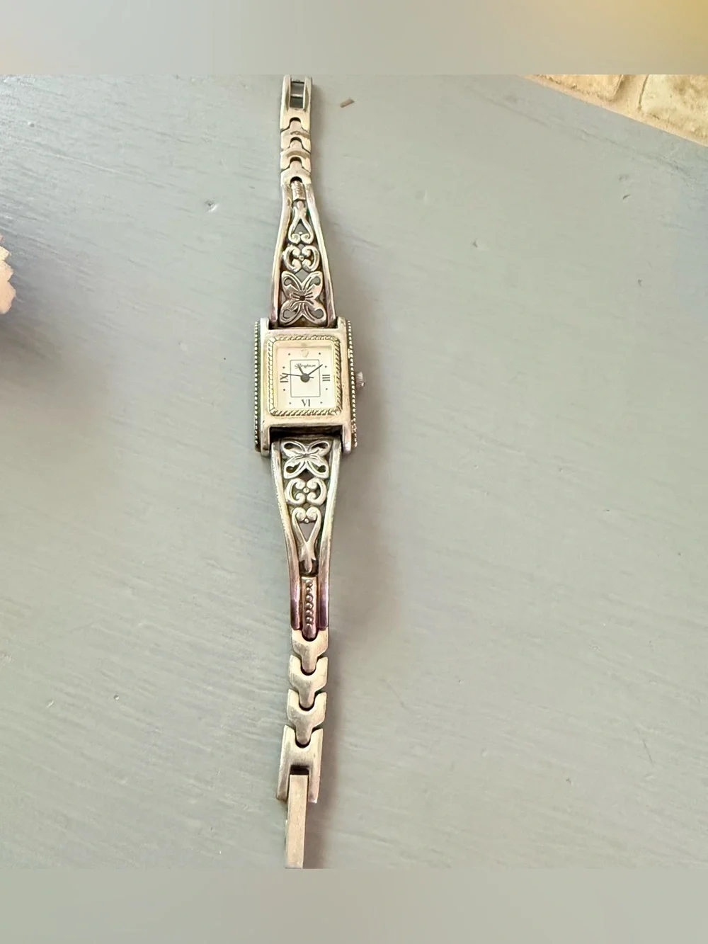 Brighton Hamilton Silver-Tone Butterfly Motif Rectangular Bracelet Watch